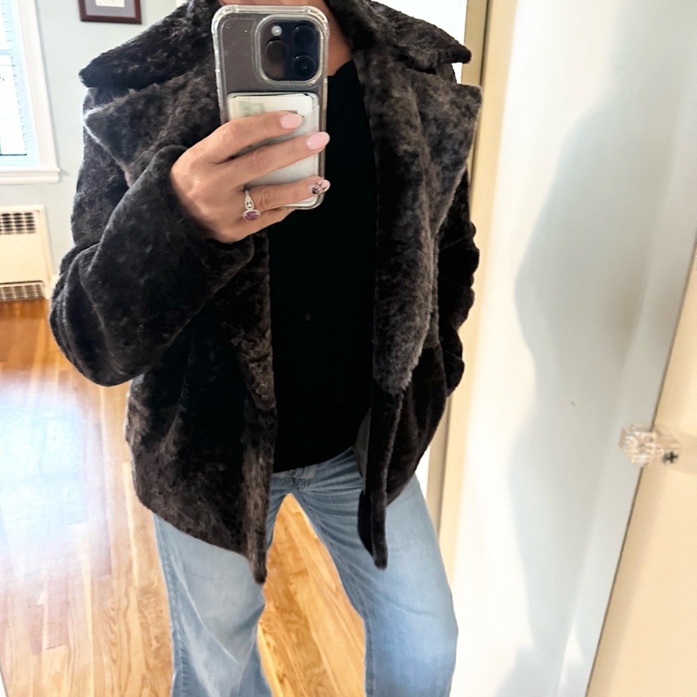 Theory Clairene Shearling Moto Jacket Regair Brown Petite P NWT $2,395